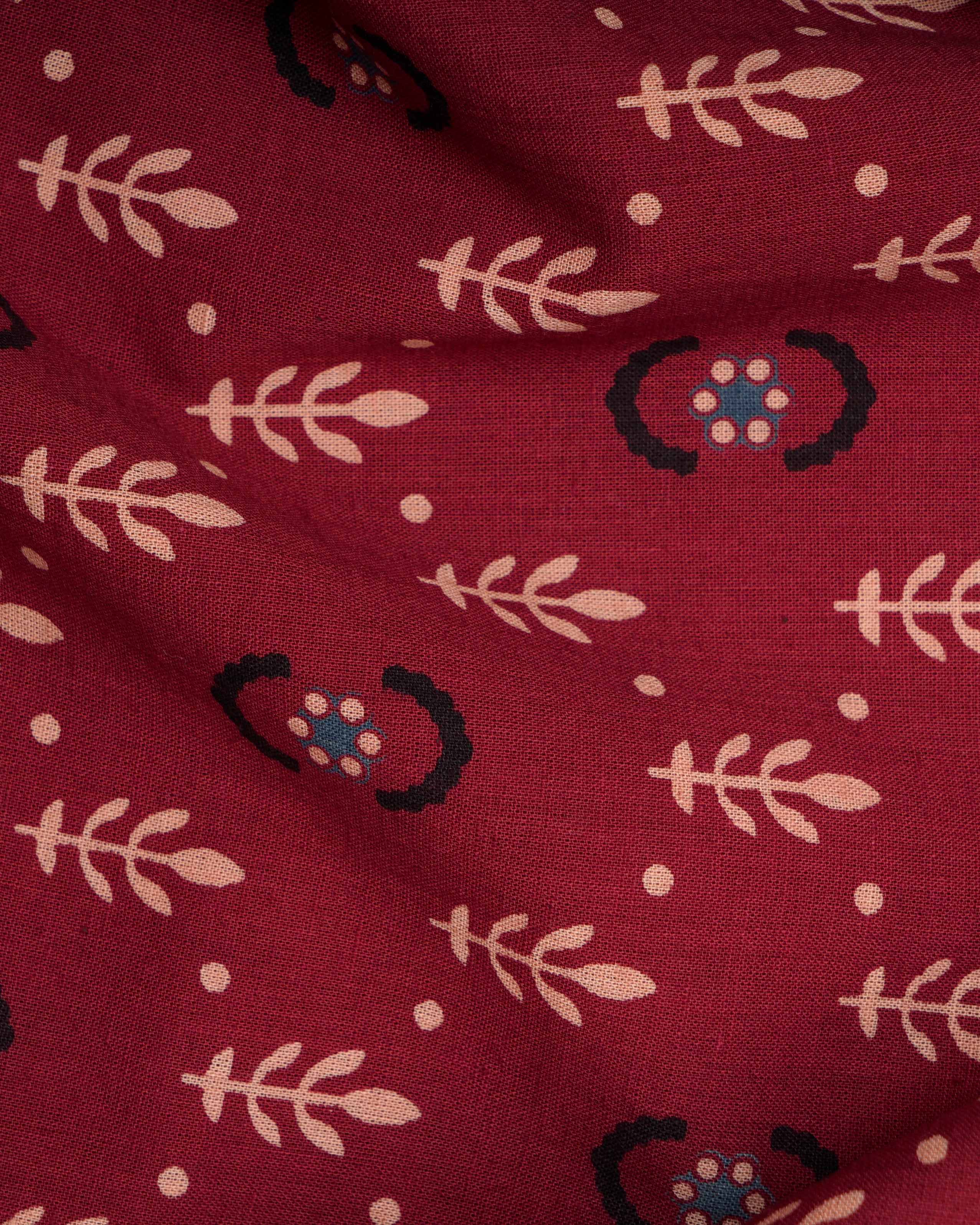 Black-Red Printed Pure Cotton Unstitched Suit Set
