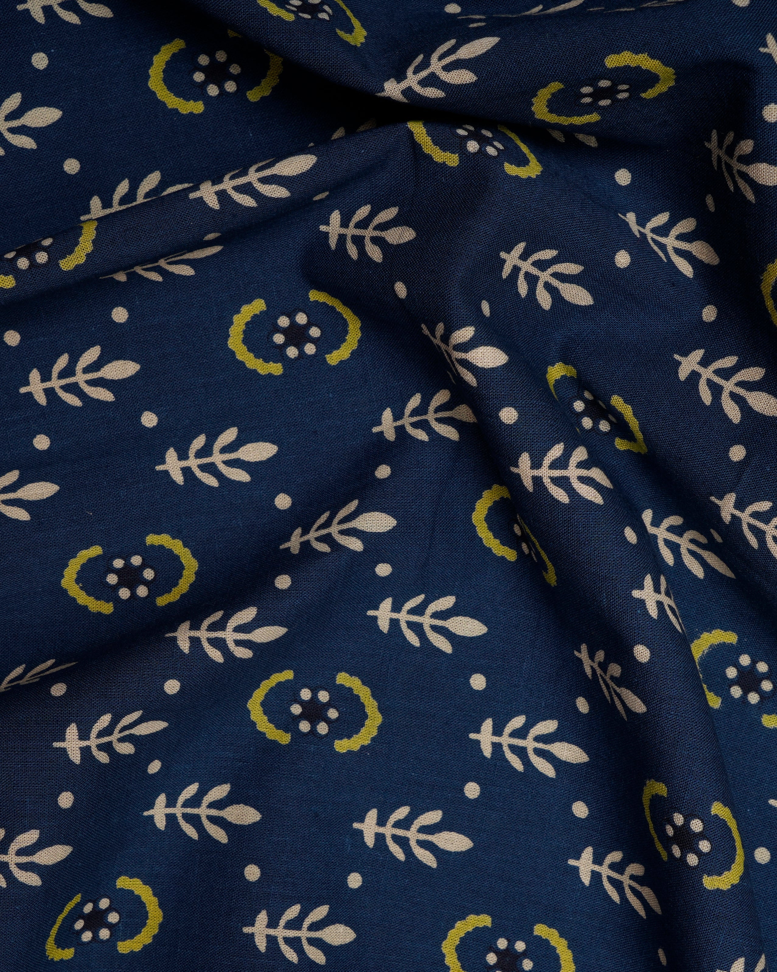 Teal Blue-Yellow Printed Pure Cotton Unstitched Suit Set