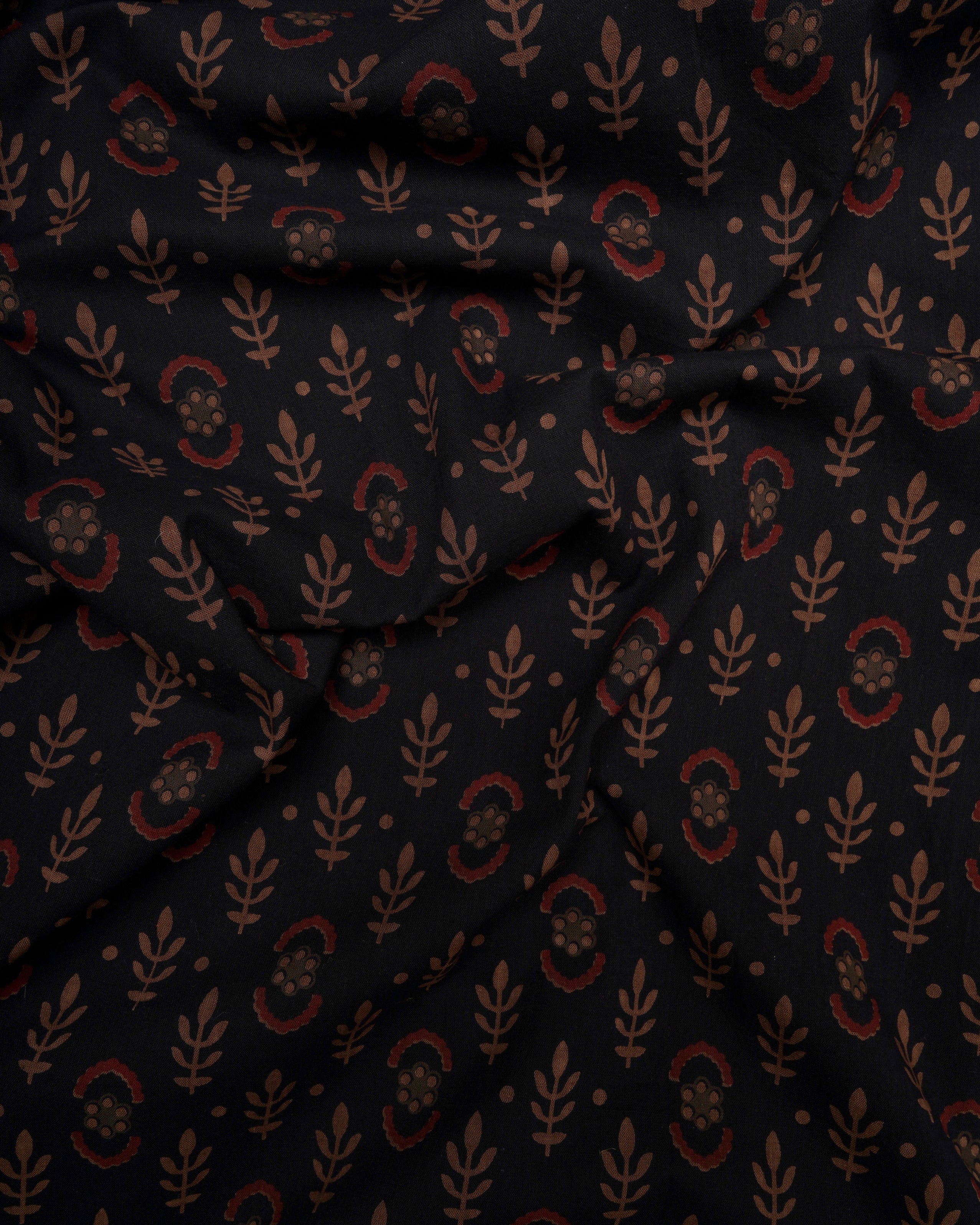 Black-Maroon Printed Pure Cotton Unstitched Suit Set