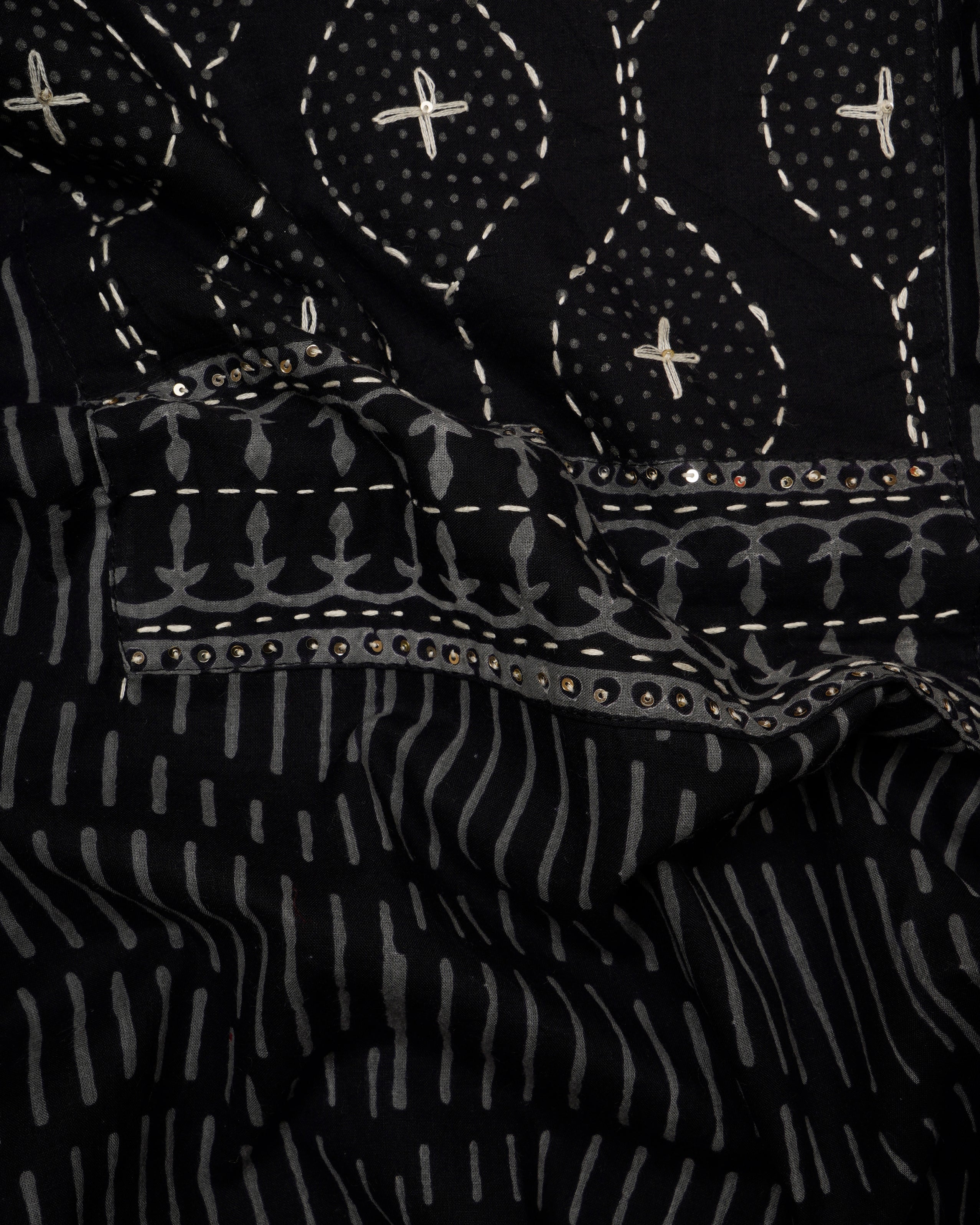 Black Handcrafted Block Printed Pure Cotton Semi-Stitched Suit Set