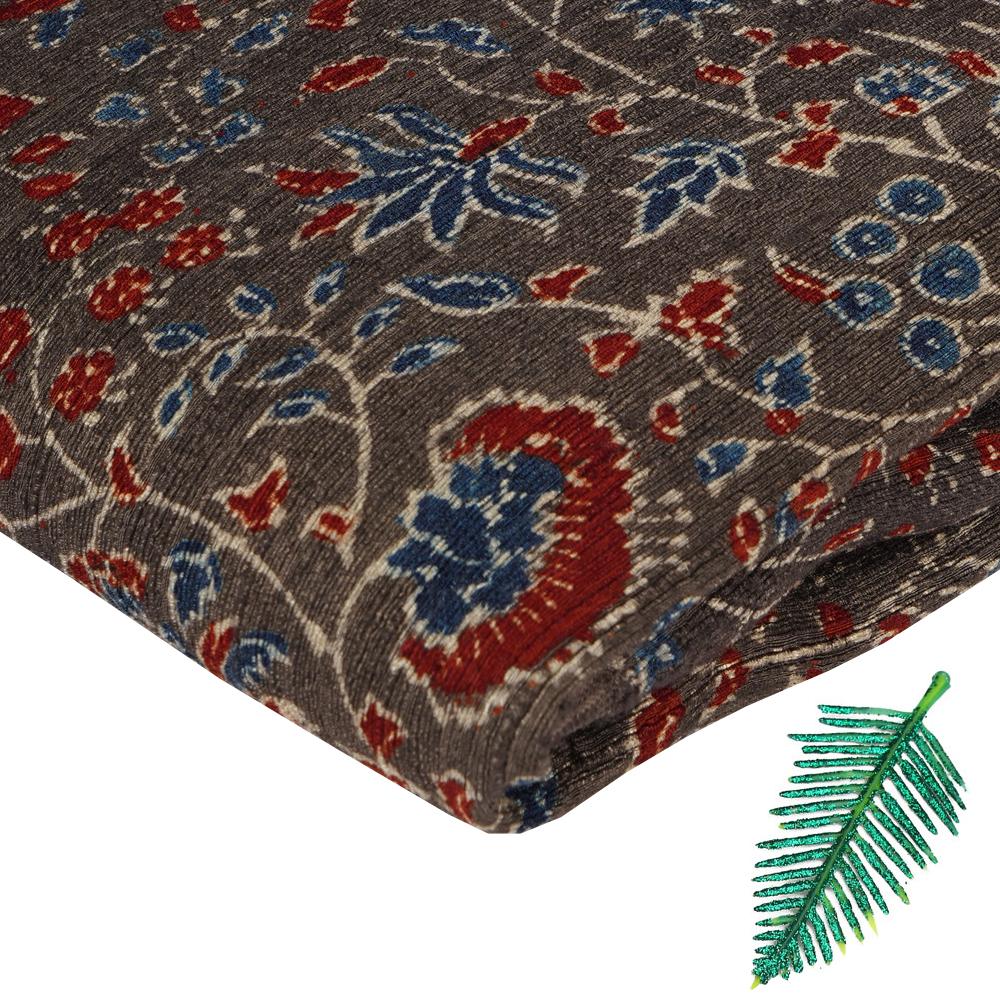 (Pre Cut 3 Mtr Piece) Grey Color Handcrafted Ajrak Printed Modal Dobby Fabric