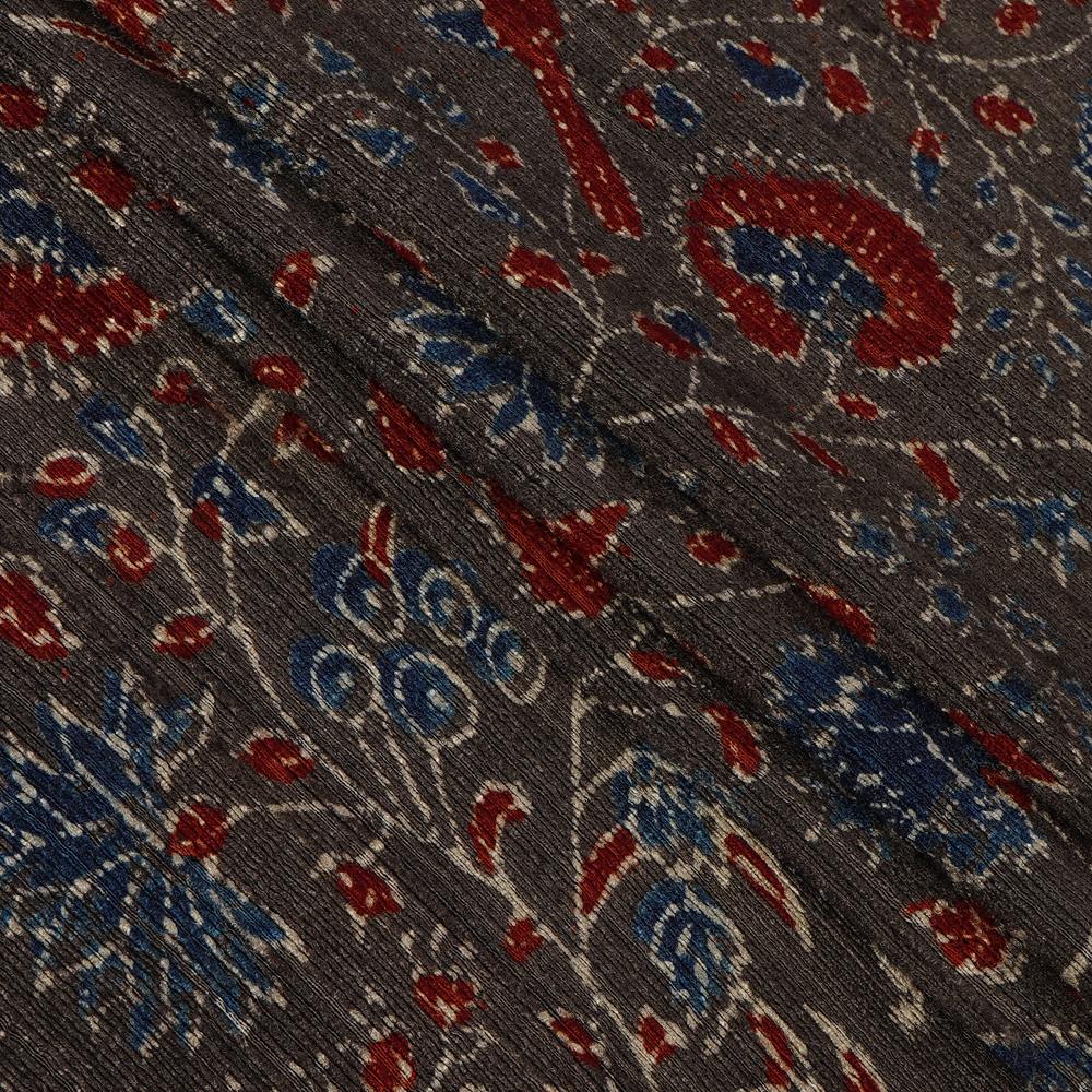(Pre Cut 3 Mtr Piece) Grey Color Handcrafted Ajrak Printed Modal Dobby Fabric