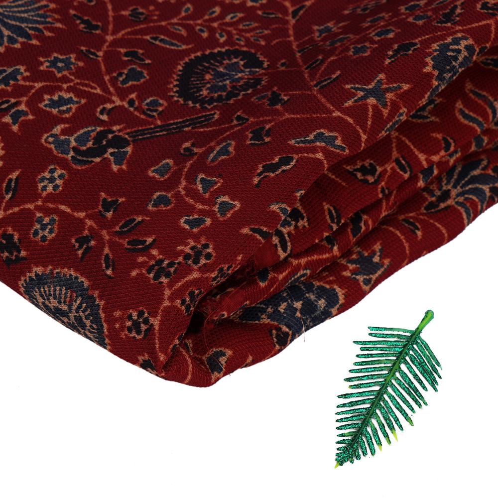 (Pre Cut 3 Mtr Piece) Red Color Handcrafted Ajrak Printed Modal Dobby Fabric