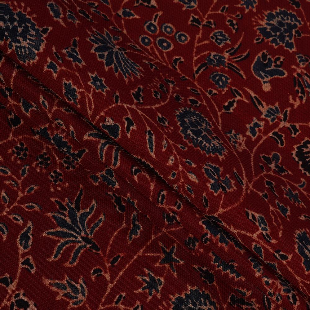 (Pre Cut 3 Mtr Piece) Red Color Handcrafted Ajrak Printed Modal Dobby Fabric