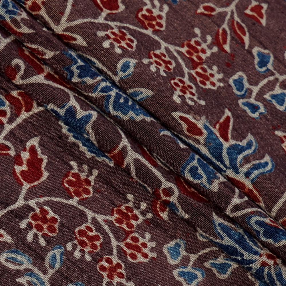 (Pre Cut 3 Mtr Piece) Penny Brown Color Handcrafted Ajrak Printed Modal Dobby Fabric