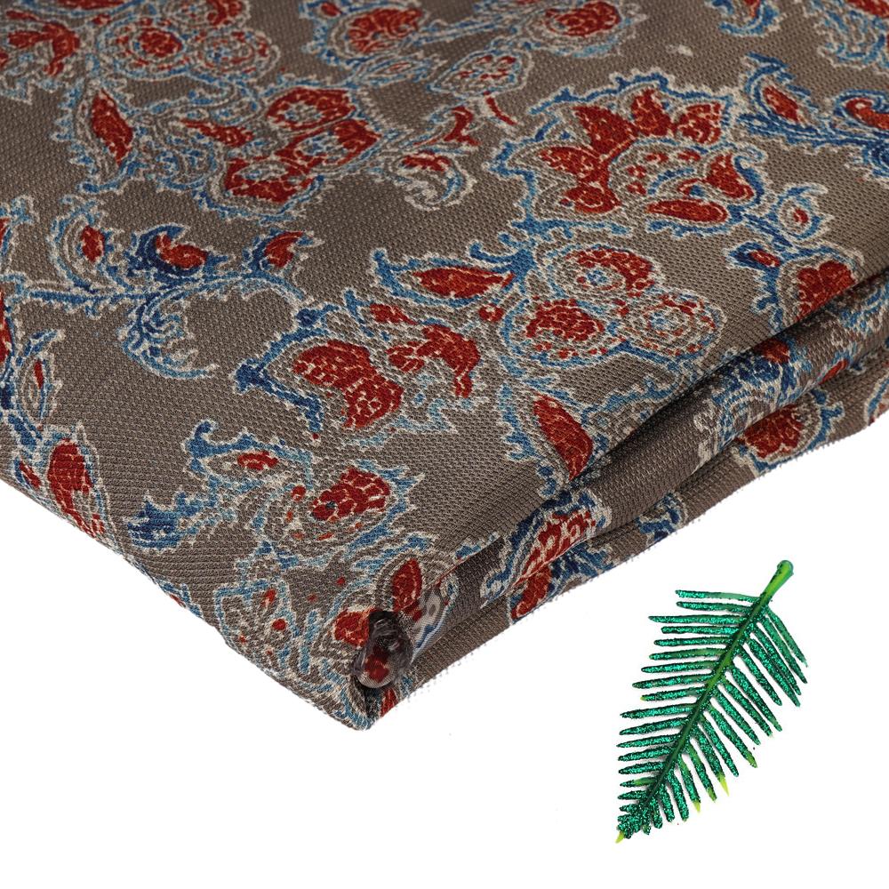 (Pre Cut 3 Mtr Piece) Warm Grey Color Handcrafted Ajrak Printed Modal Dobby Fabric