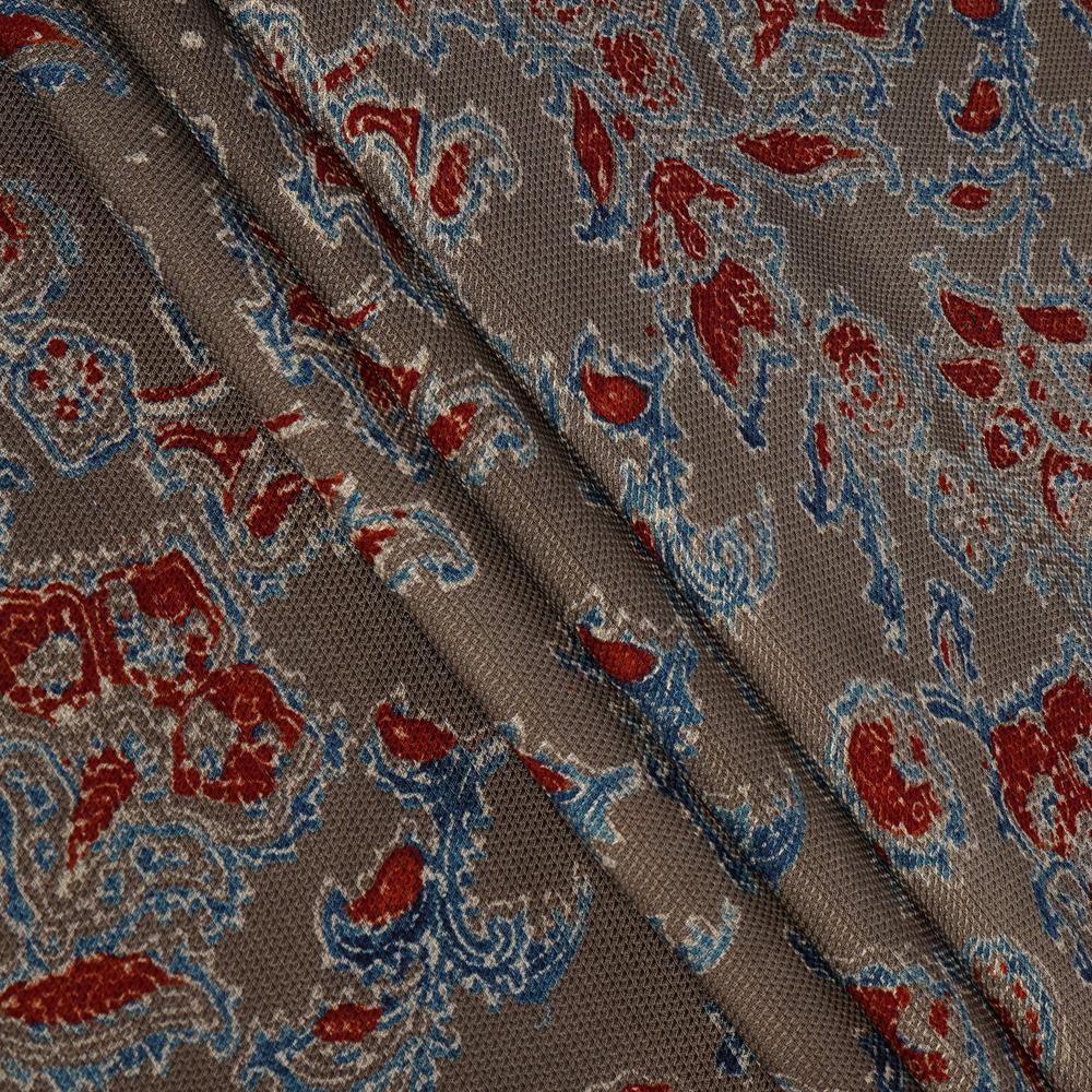 (Pre Cut 3 Mtr Piece) Warm Grey Color Handcrafted Ajrak Printed Modal Dobby Fabric