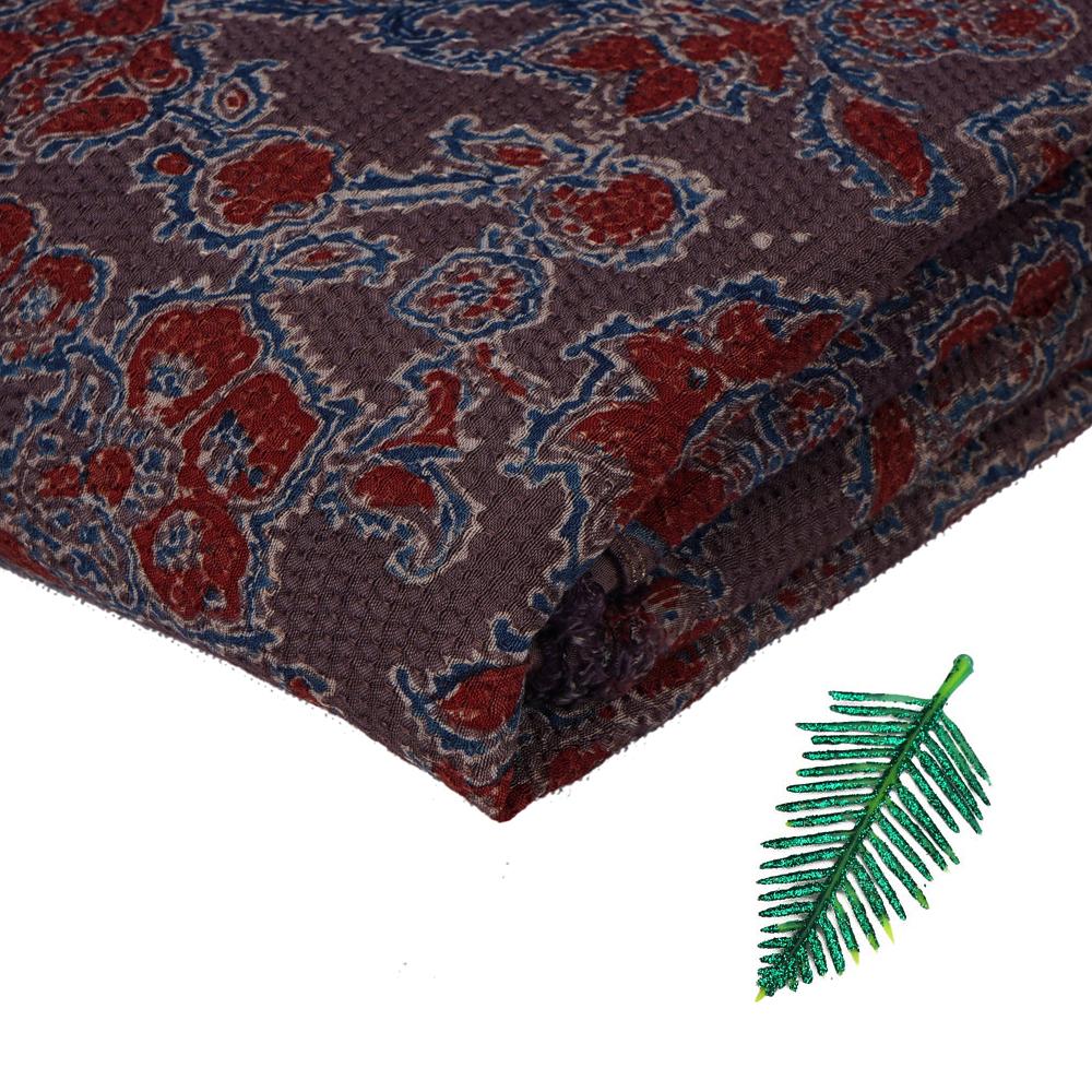 (Pre Cut 3 Mtr Piece) Wine Stain Color Handcrafted Ajrak Printed Modal Dobby Fabric