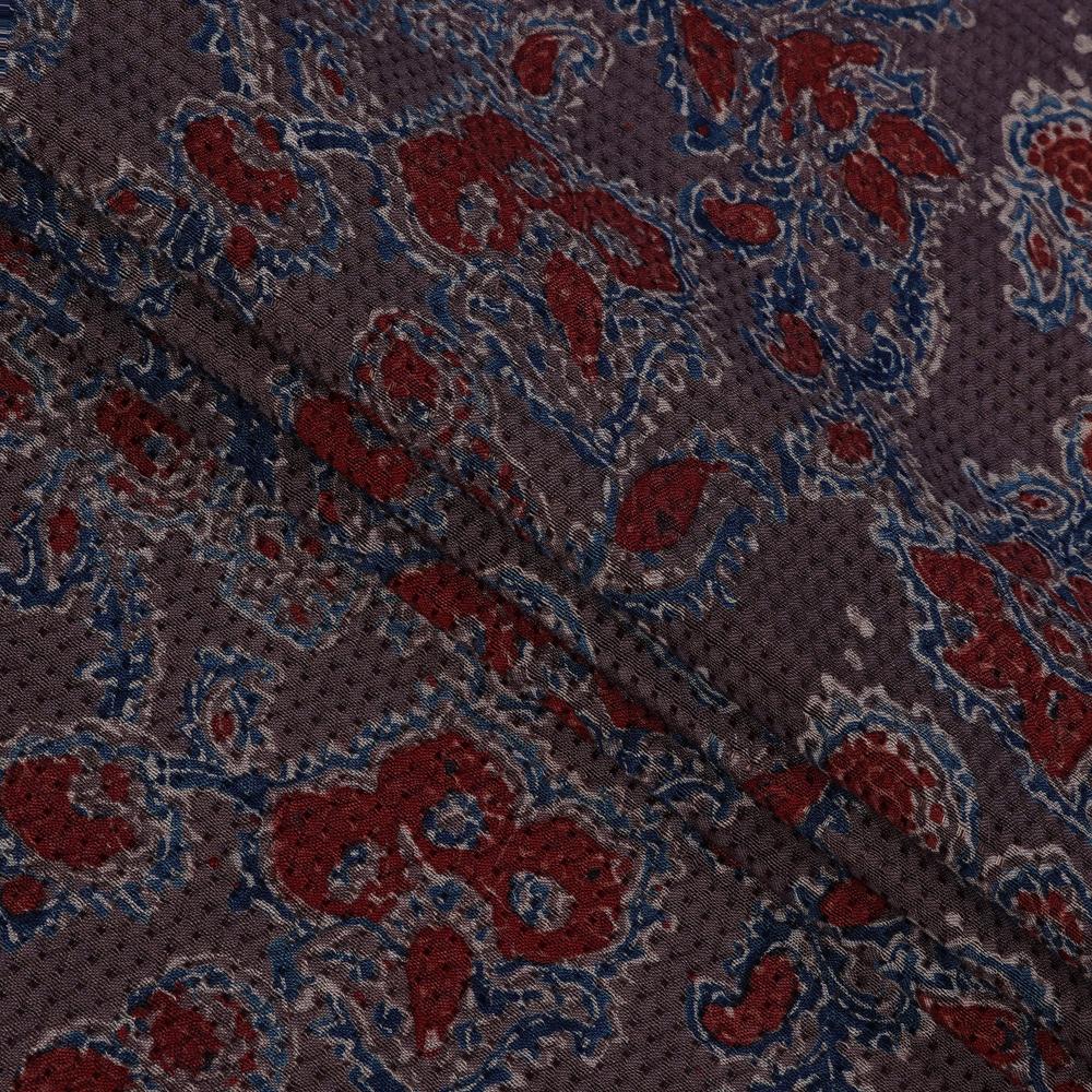 (Pre Cut 3 Mtr Piece) Wine Stain Color Handcrafted Ajrak Printed Modal Dobby Fabric