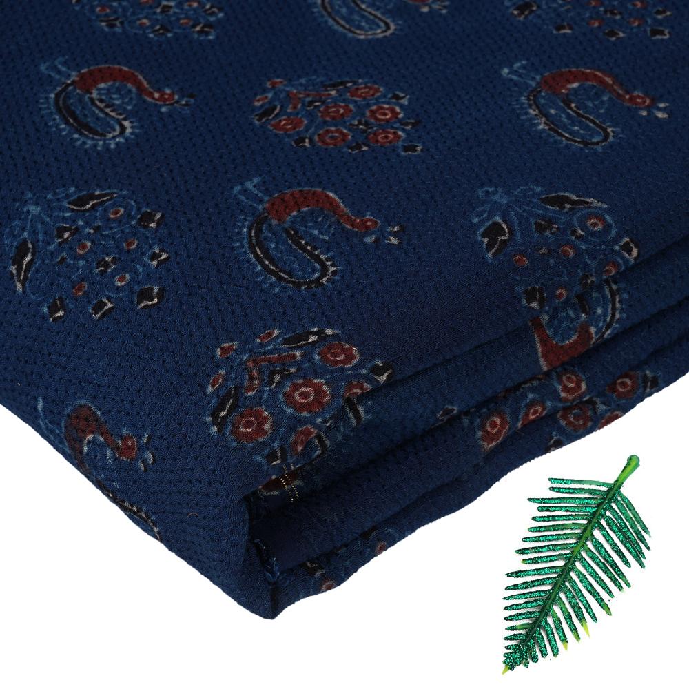 (Pre Cut 3 Mtr Piece) Blue Color Handcrafted Ajrak Printed Modal Dobby Fabric