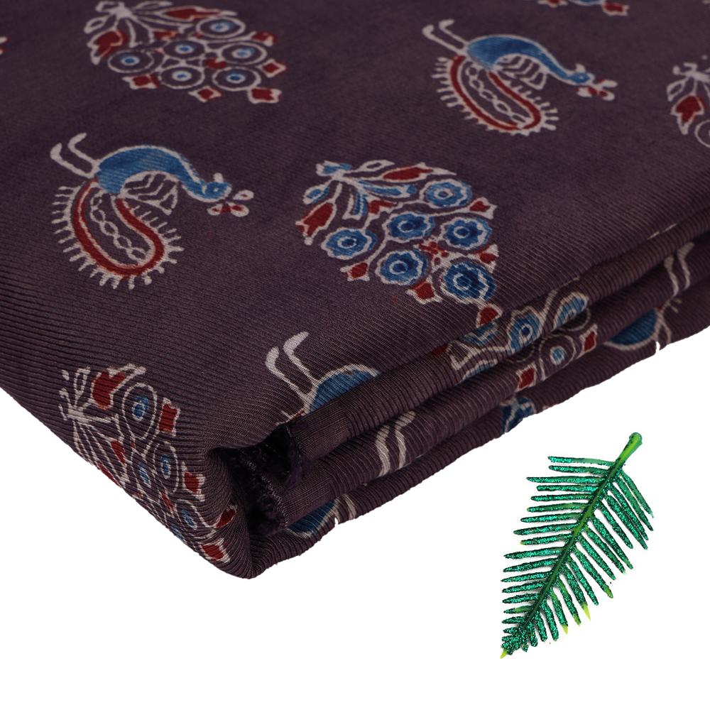 (Pre Cut 3 Mtr Piece) Wine Stain Color Handcrafted Ajrak Printed Modal Dobby Fabric