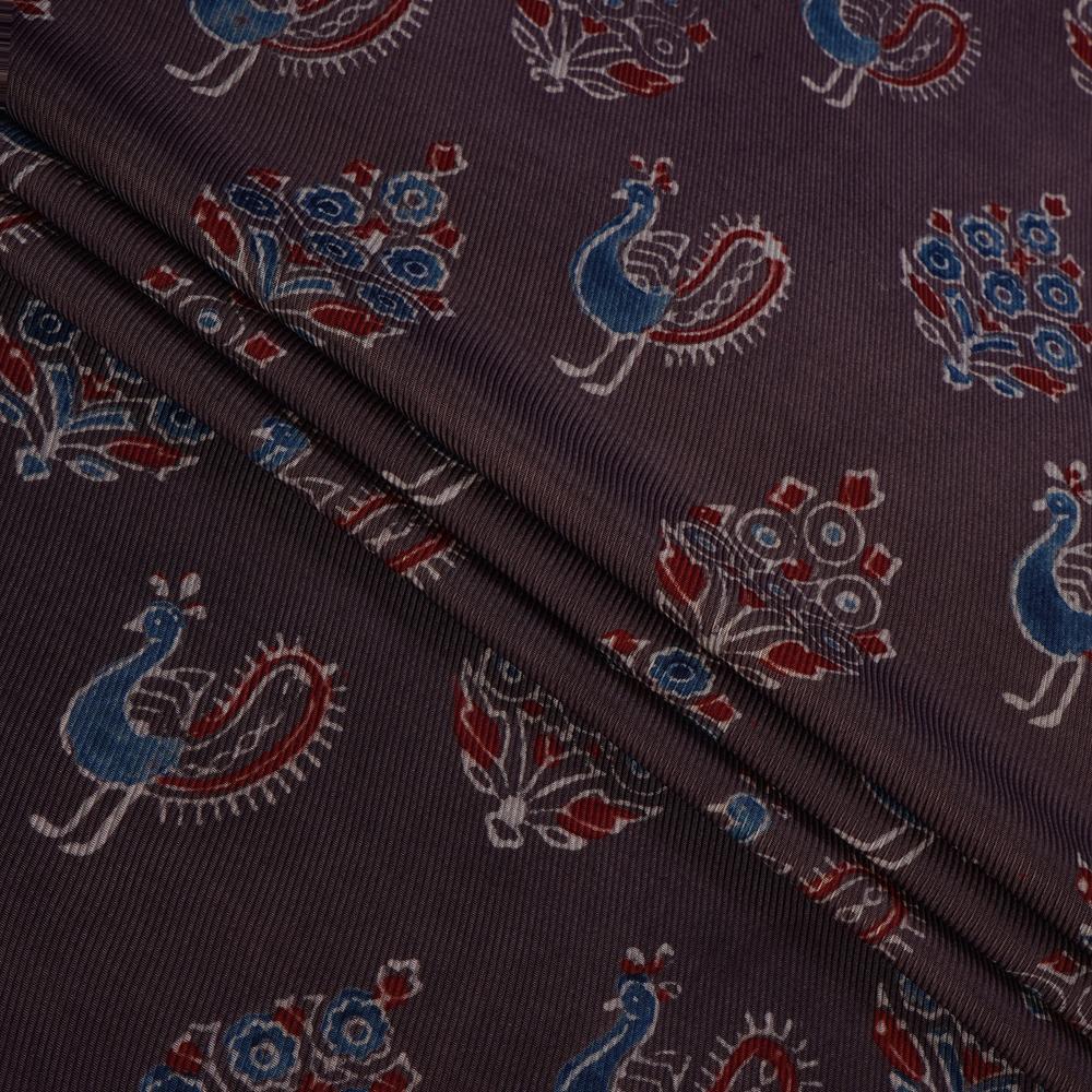 (Pre Cut 3 Mtr Piece) Wine Stain Color Handcrafted Ajrak Printed Modal Dobby Fabric