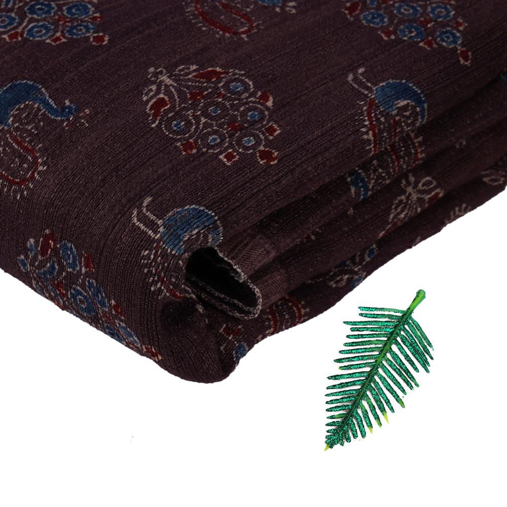 (Pre Cut 3 Mtr Piece) Penny Brown Color Handcrafted Ajrak Printed Modal Dobby Fabric