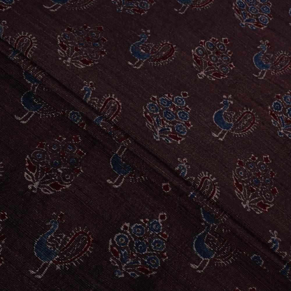 (Pre Cut 3 Mtr Piece) Penny Brown Color Handcrafted Ajrak Printed Modal Dobby Fabric
