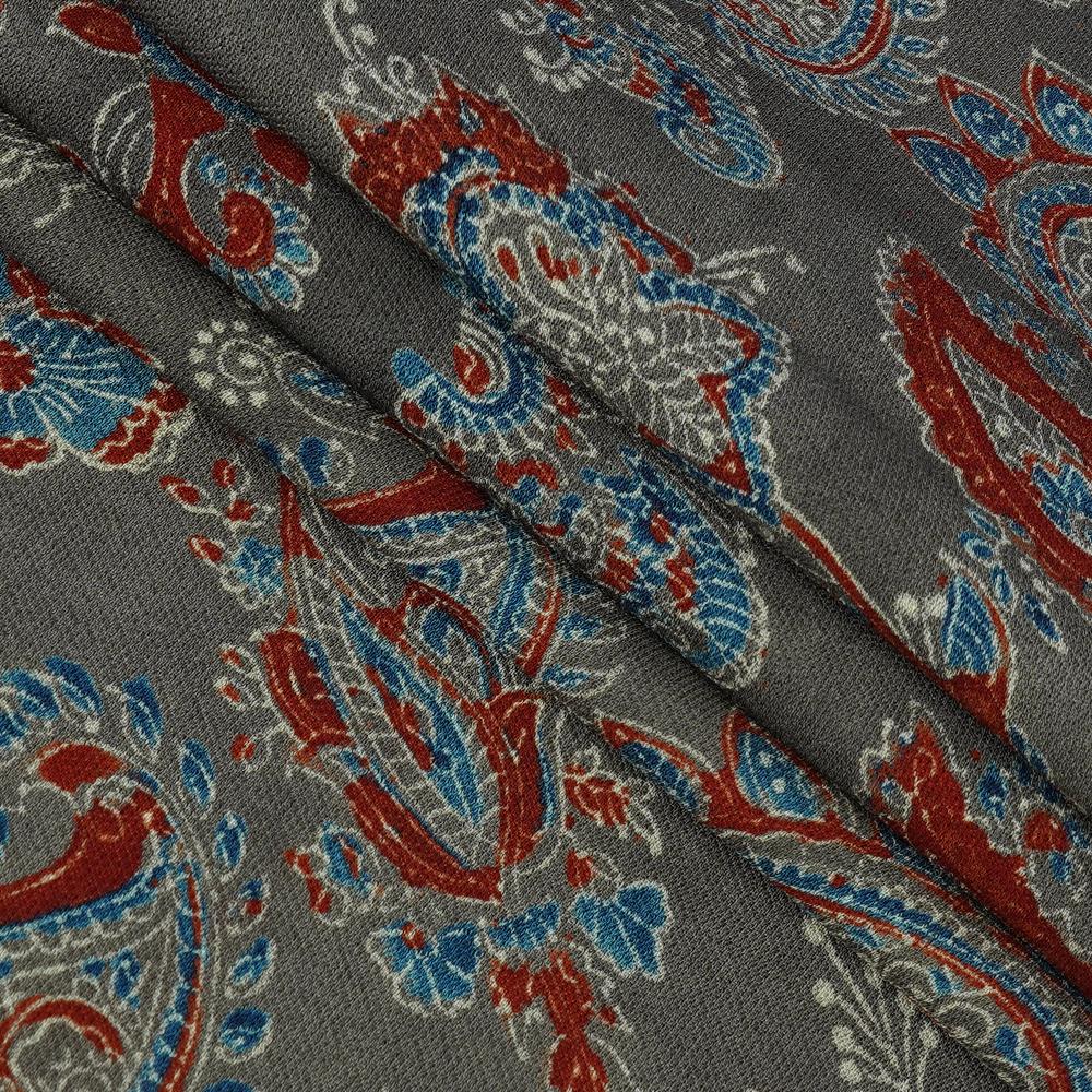 (Pre Cut 3 Mtr Piece) Warm Grey Color Handcrafted Ajrak Printed Modal Dobby Fabric