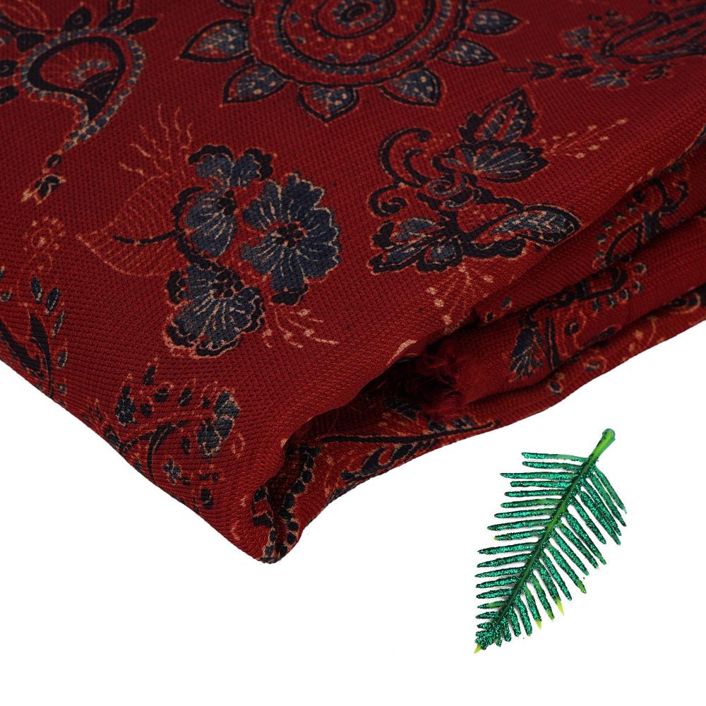 (Pre Cut 3 Mtr Piece) Maroon Color Handcrafted Ajrak Printed Modal Dobby Fabric