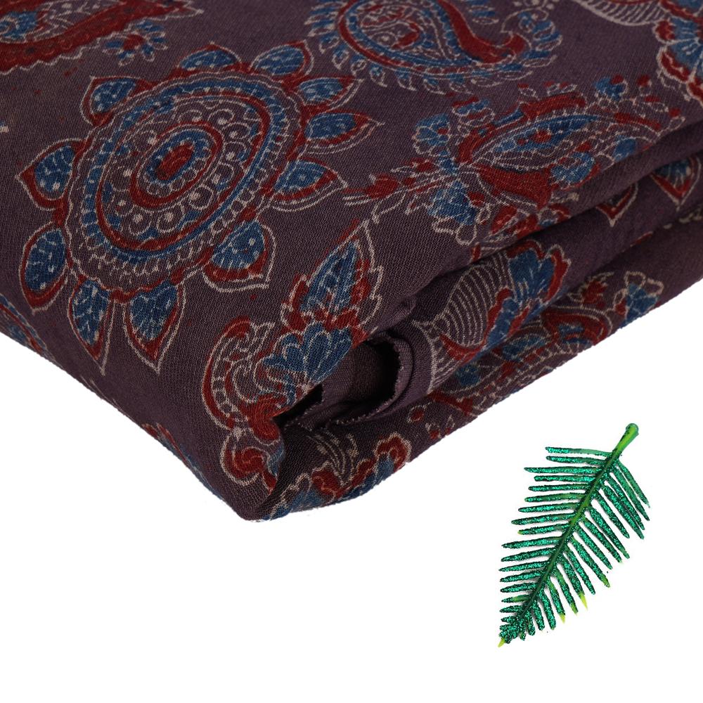 (Pre Cut 3 Mtr Piece) Penny Brown Color Handcrafted Ajrak Printed Modal Dobby Fabric