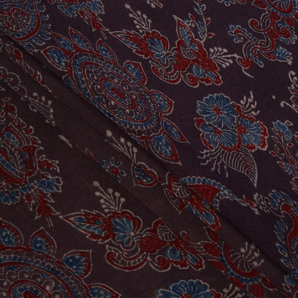 (Pre Cut 3 Mtr Piece) Penny Brown Color Handcrafted Ajrak Printed Modal Dobby Fabric