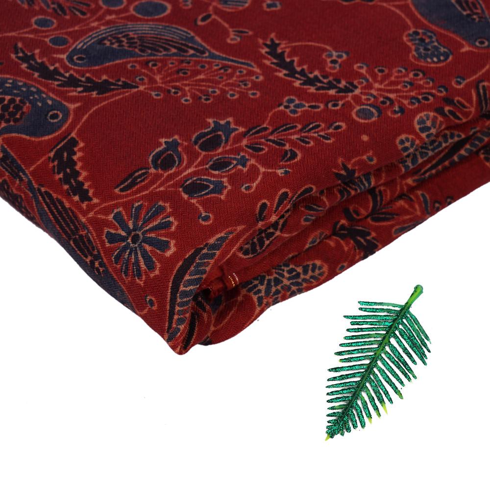 (Pre Cut 3 Mtr Piece) Red Color Handcrafted Ajrak Printed Modal Dobby Fabric