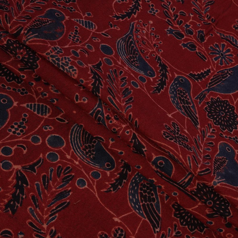 (Pre Cut 3 Mtr Piece) Red Color Handcrafted Ajrak Printed Modal Dobby Fabric