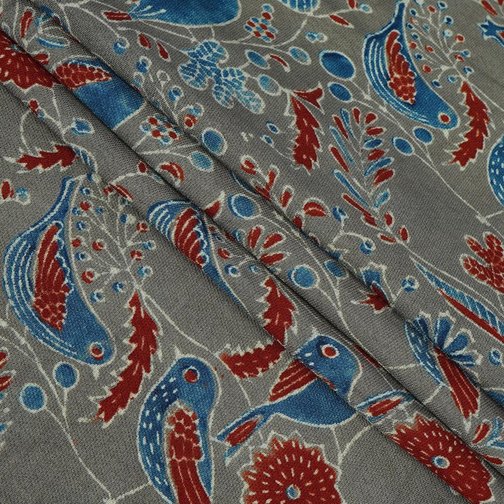 (Pre Cut 3 Mtr Piece) Grey Color Handcrafted Ajrak Printed Modal Dobby Fabric
