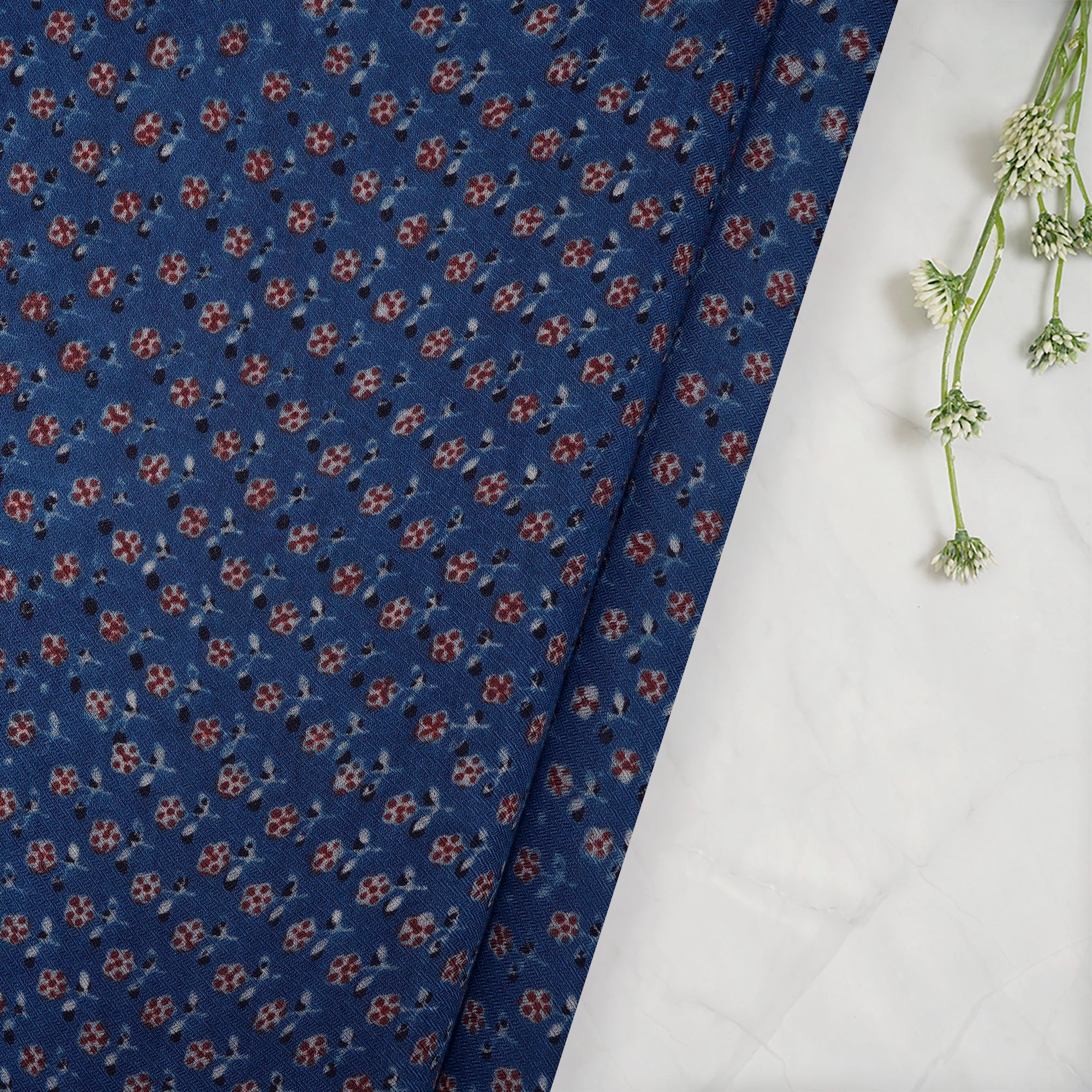 (Pre Cut 3 Mtr Piece) Blue Color Handcrafted Ajrak Printed Modal Dobby Fabric