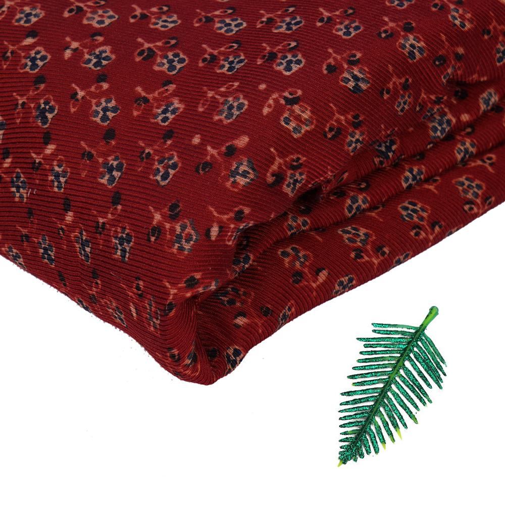 (Pre Cut 3 Mtr Piece) Maroon Color Handcrafted Ajrak Printed Modal Dobby Fabric