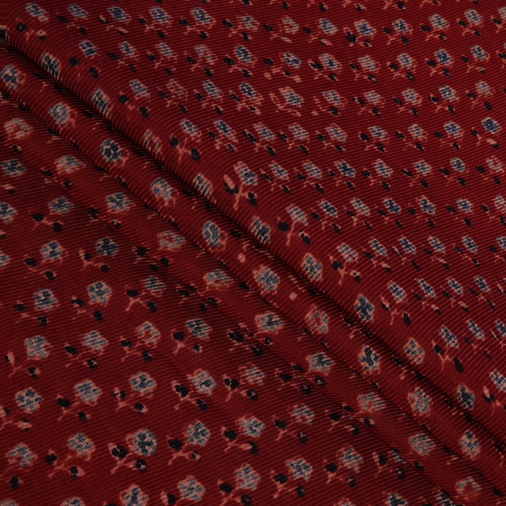 (Pre Cut 3 Mtr Piece) Maroon Color Handcrafted Ajrak Printed Modal Dobby Fabric