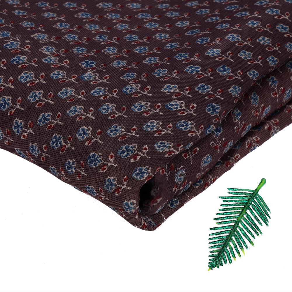 (Pre Cut 3 Mtr Piece) Penny Brown Color Handcrafted Ajrak Printed Modal Dobby Fabric
