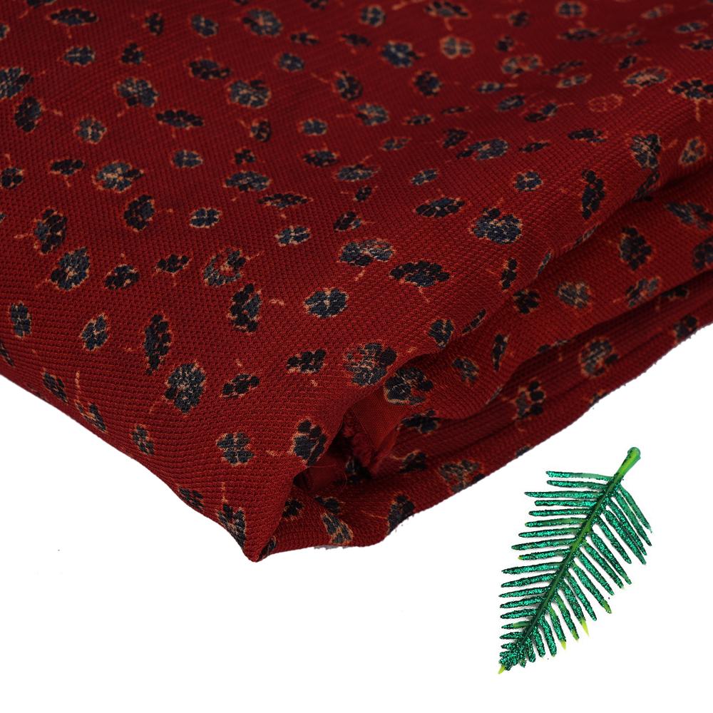(Pre Cut 3 Mtr Piece) Maroon Color Handcrafted Ajrak Printed Modal Dobby Fabric