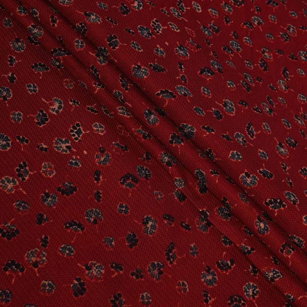 (Pre Cut 3 Mtr Piece) Maroon Color Handcrafted Ajrak Printed Modal Dobby Fabric
