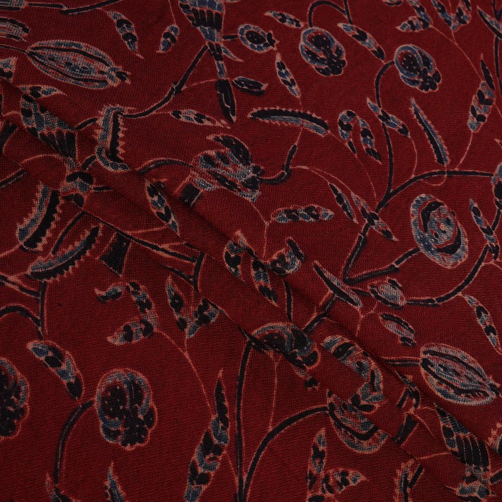 (Pre Cut 3 Mtr Piece) Red Color Handcrafted Ajrak Printed Modal Dobby Fabric
