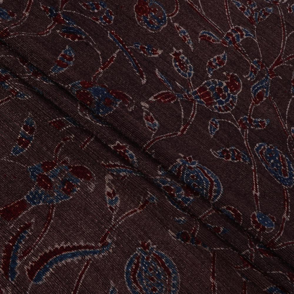 (Pre Cut 3 Mtr Piece) Penny Brown Color Handcrafted Ajrak Printed Modal Dobby Fabric