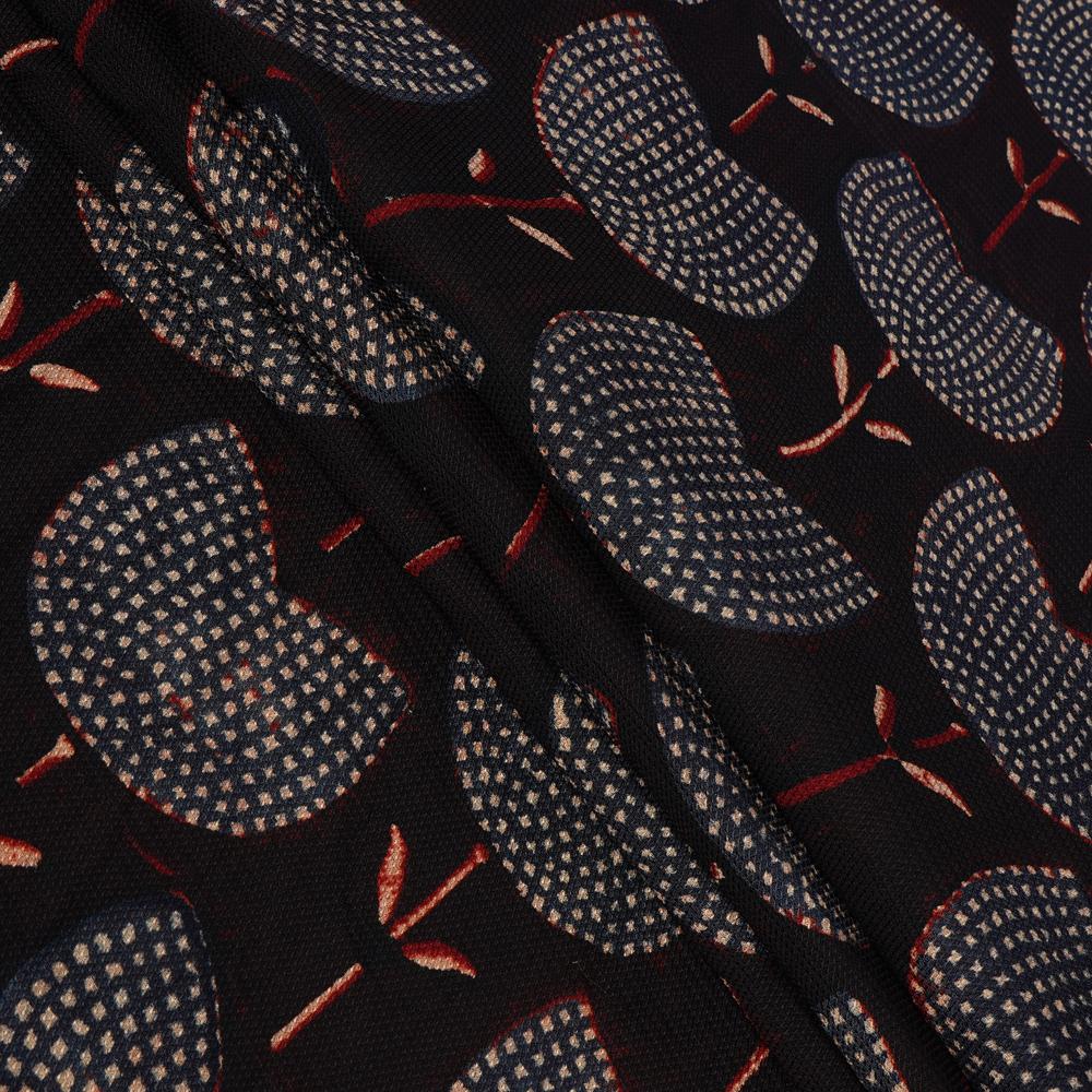 (Pre Cut 3 Mtr Piece) Black-Blue Color Handcrafted Ajrak Printed Modal Dobby Fabric