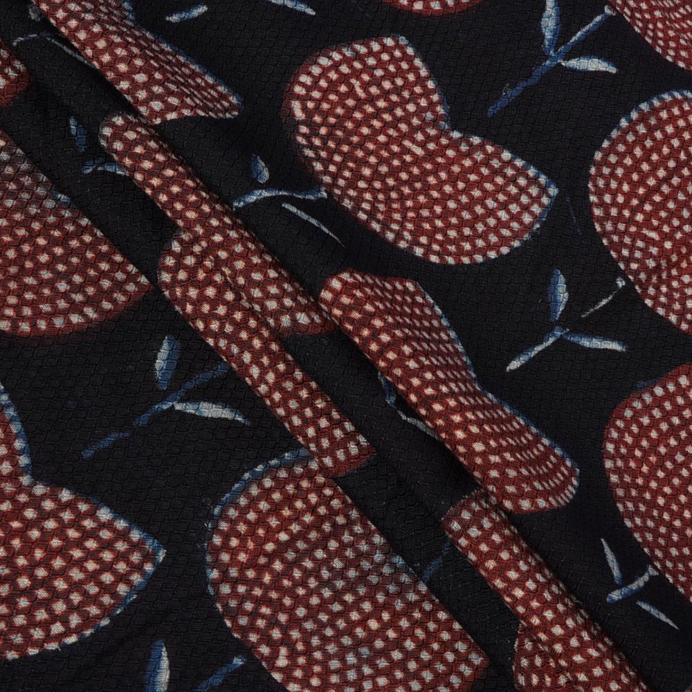 (Pre Cut 3 Mtr Piece) Black-Red Color Handcrafted Ajrak Printed Modal Dobby Fabric