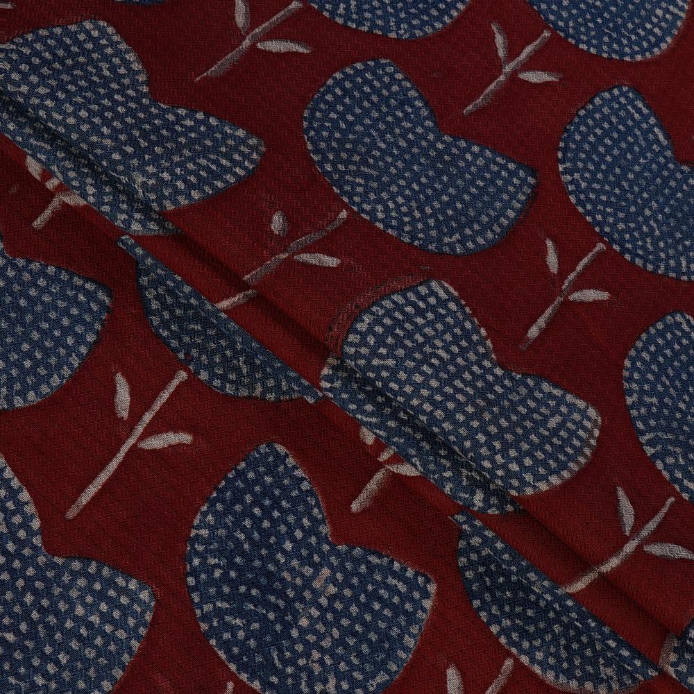 (Pre Cut 3 Mtr Piece) Red-Blue Color Handcrafted Ajrak Printed Modal Dobby Fabric