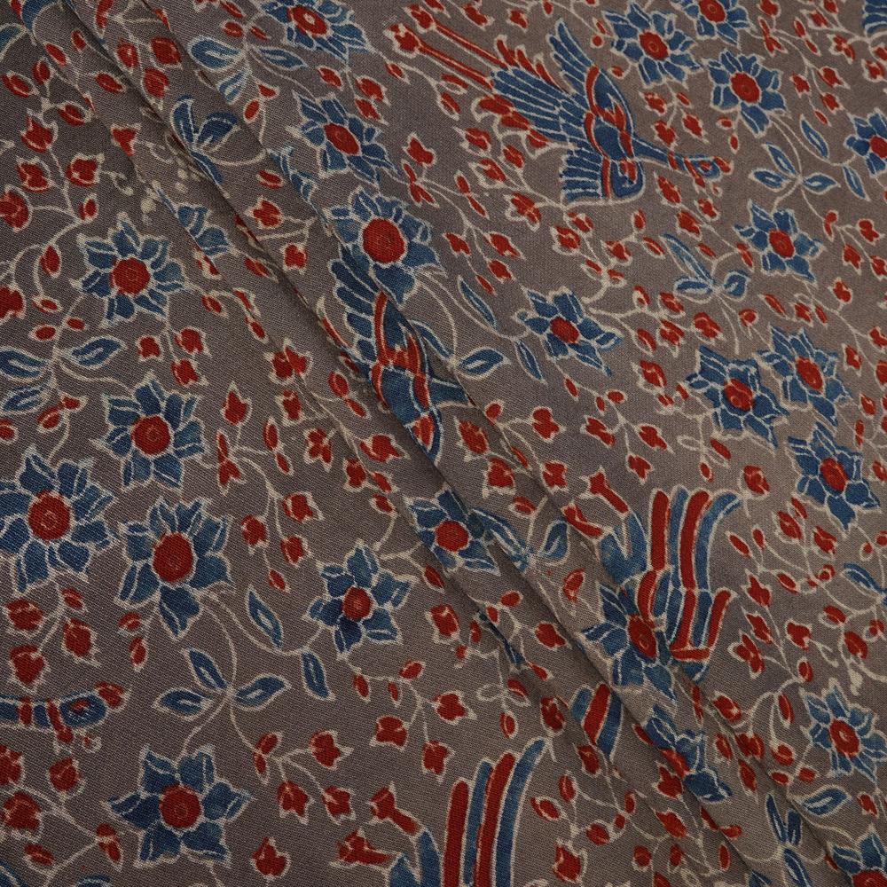 (Pre Cut 3 Mtr Piece) Dark Warm Grey Color Handcrafted Ajrak Printed Modal Dobby Fabric