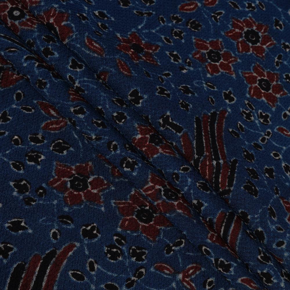 (Pre Cut 3 Mtr Piece) Blue Color Handcrafted Ajrak Printed Modal Dobby Fabric
