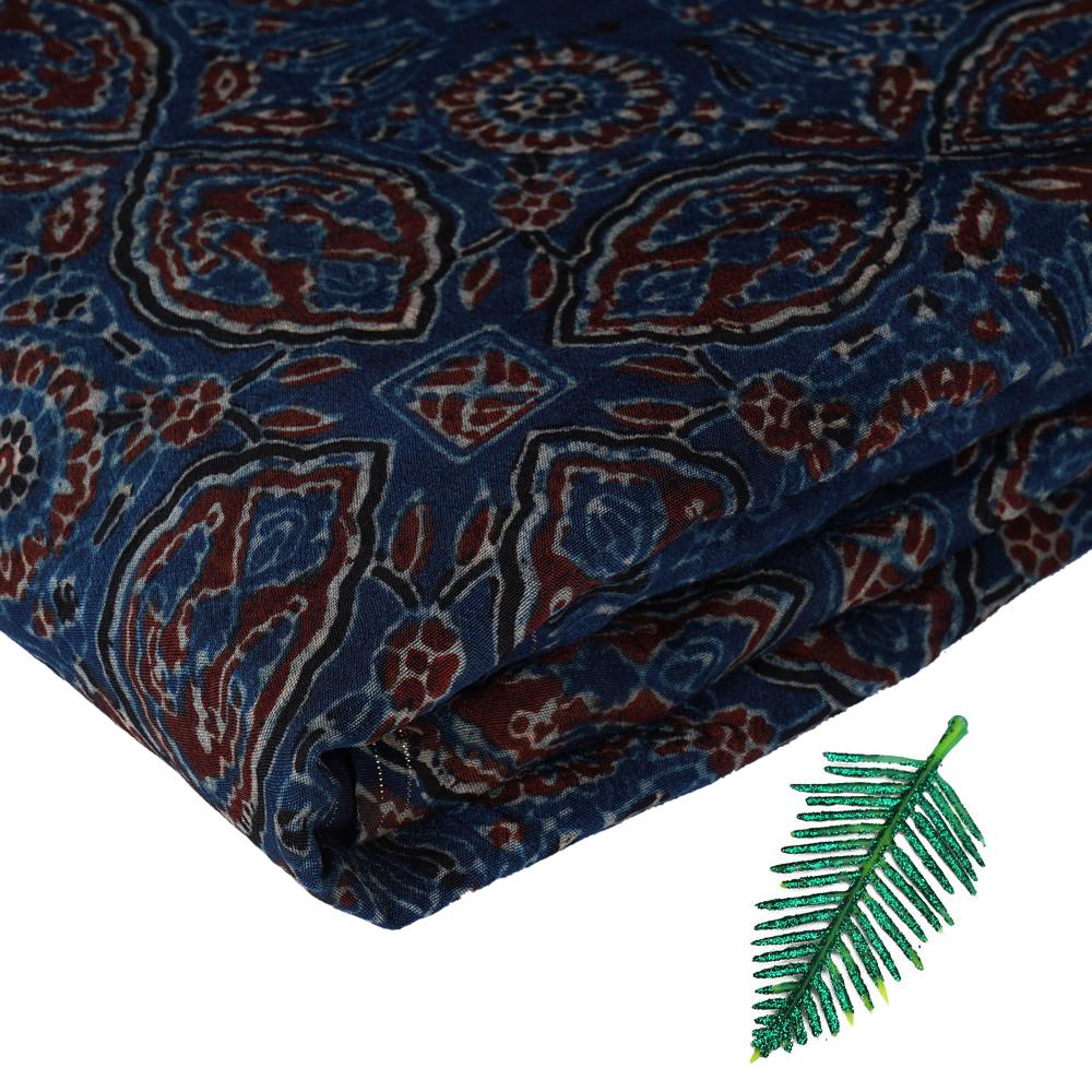(Pre Cut 3 Mtr Piece) Blue Color Handcrafted Ajrak Printed Modal Dobby Fabric