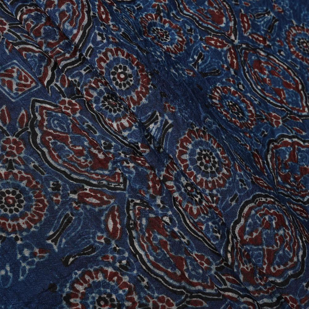 (Pre Cut 3 Mtr Piece) Blue Color Handcrafted Ajrak Printed Modal Dobby Fabric