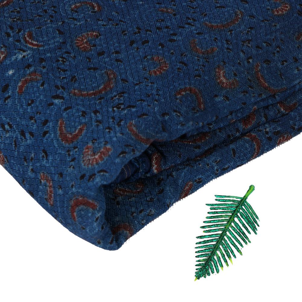 (Pre Cut 3 Mtr Piece) Blue Color Handcrafted Ajrak Printed Modal Dobby Fabric