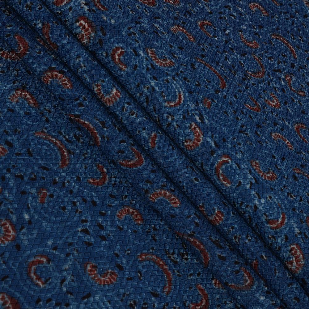 (Pre Cut 3 Mtr Piece) Blue Color Handcrafted Ajrak Printed Modal Dobby Fabric