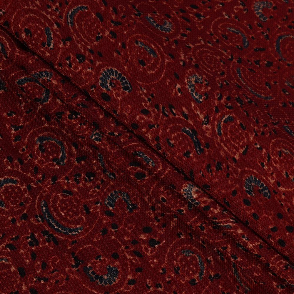 (Pre Cut 3 Mtr Piece) Red Color Handcrafted Ajrak Printed Modal Dobby Fabric