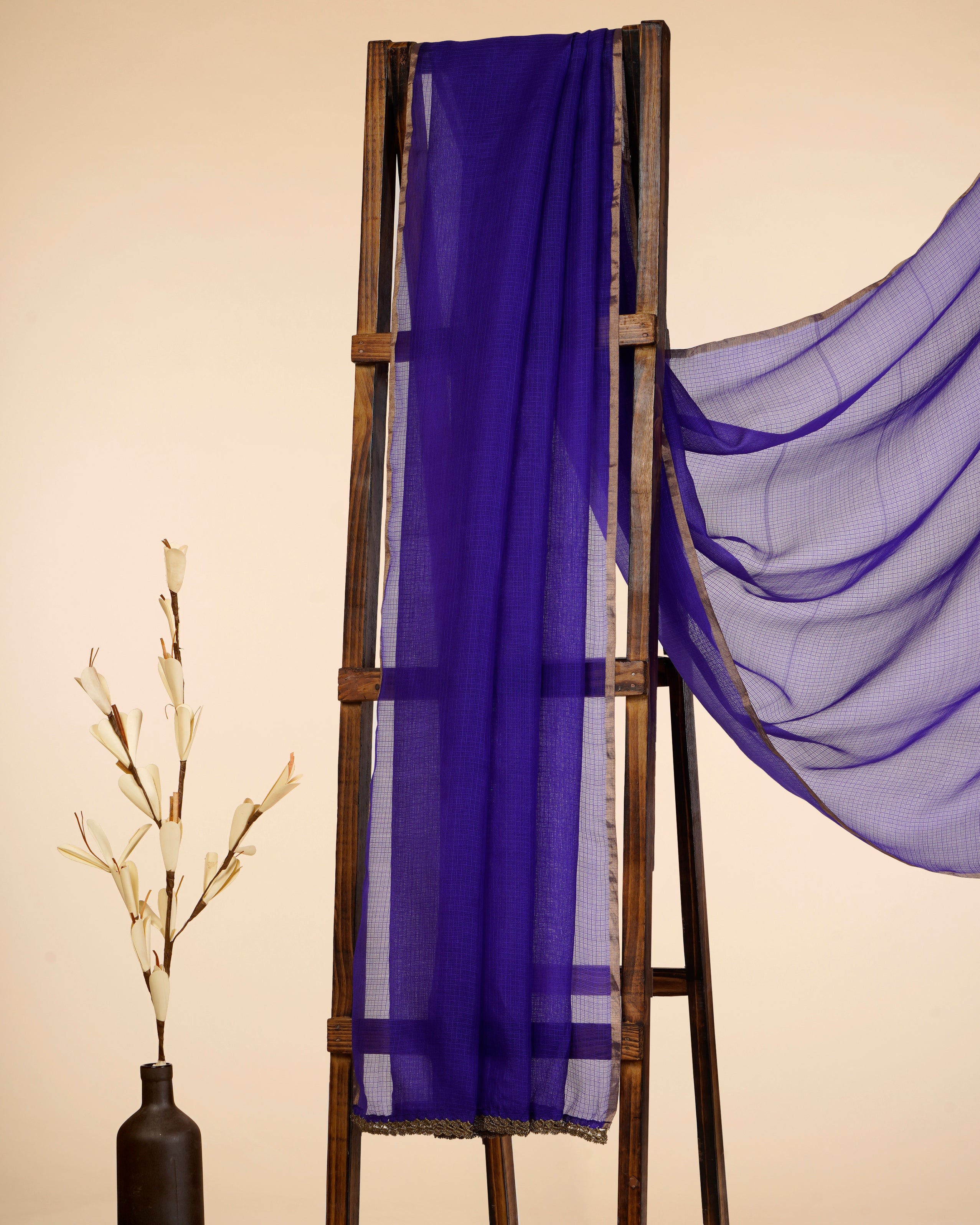 Blue Color Handwoven Kota Silk Dupatta With Zari Border