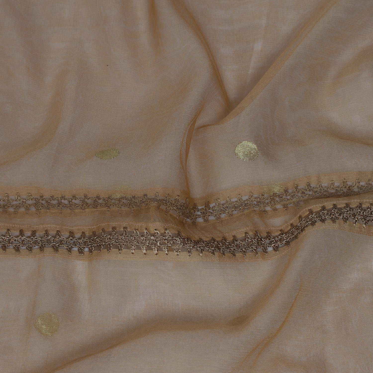 Golden Color Silk Viscose Net Stole with Crochet Border