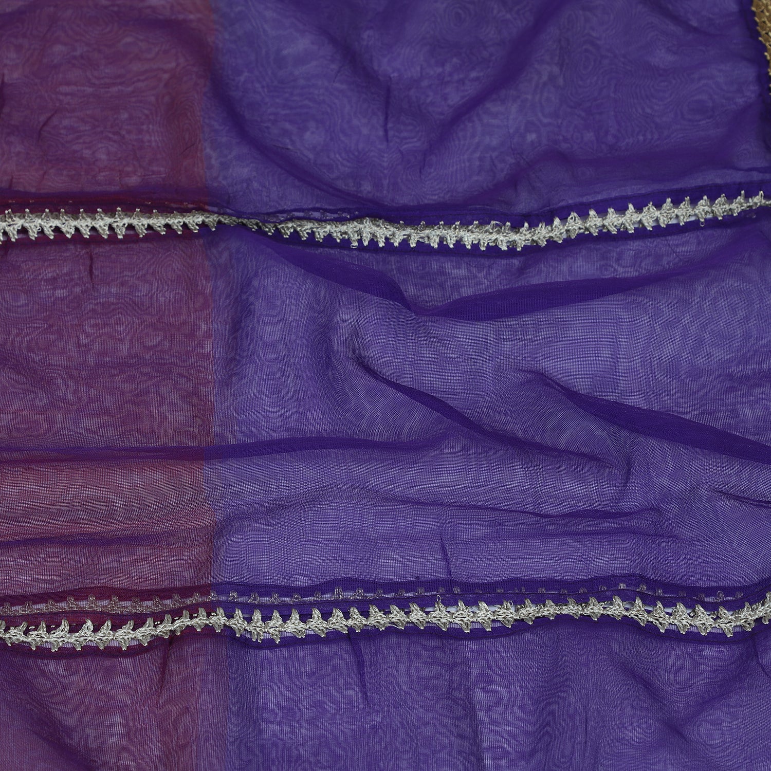 Purple-Mauve Color Nylon Net Stole with Crochet Border