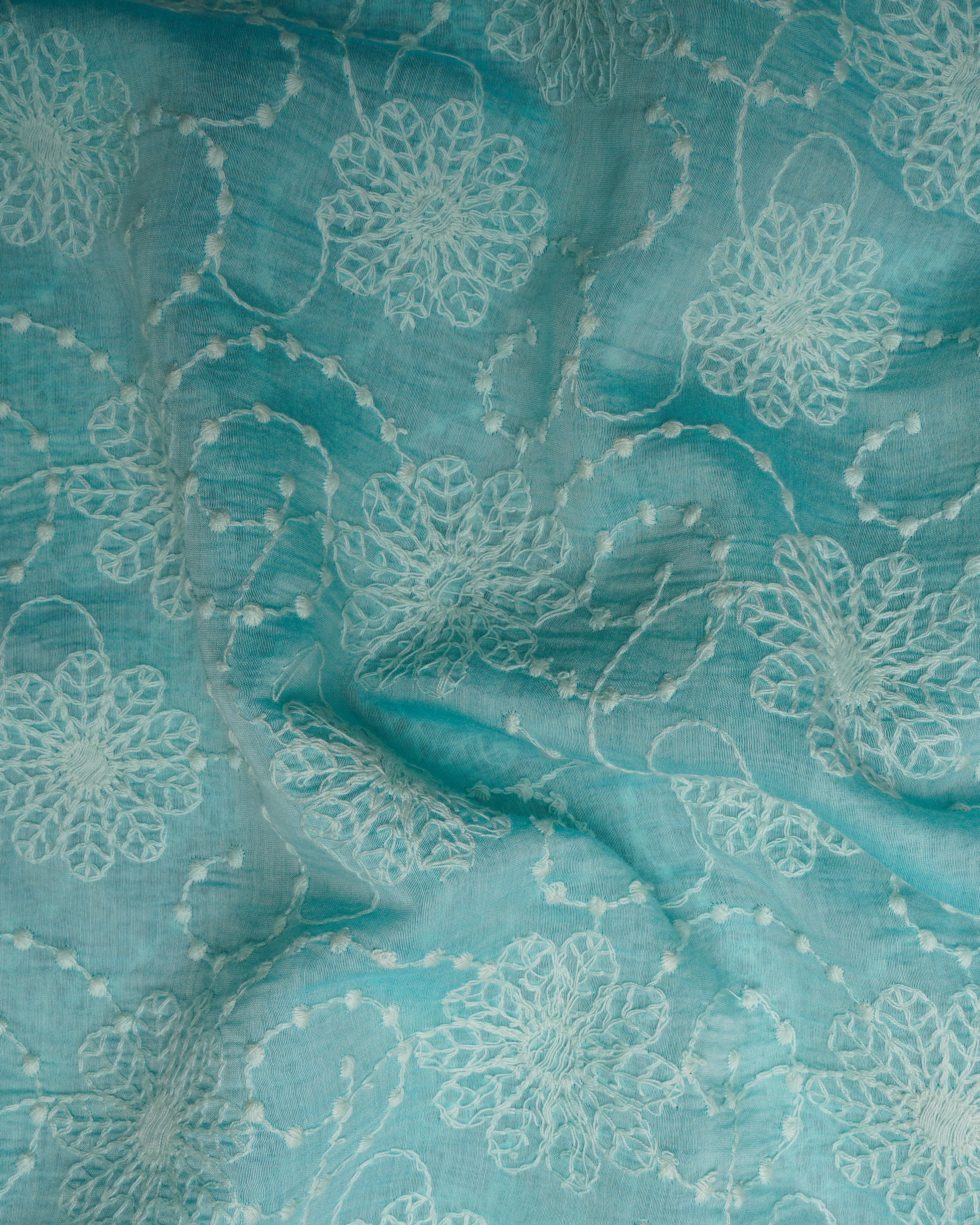 Light Blue Color Embroidered Chanderi Scarves with Tassels