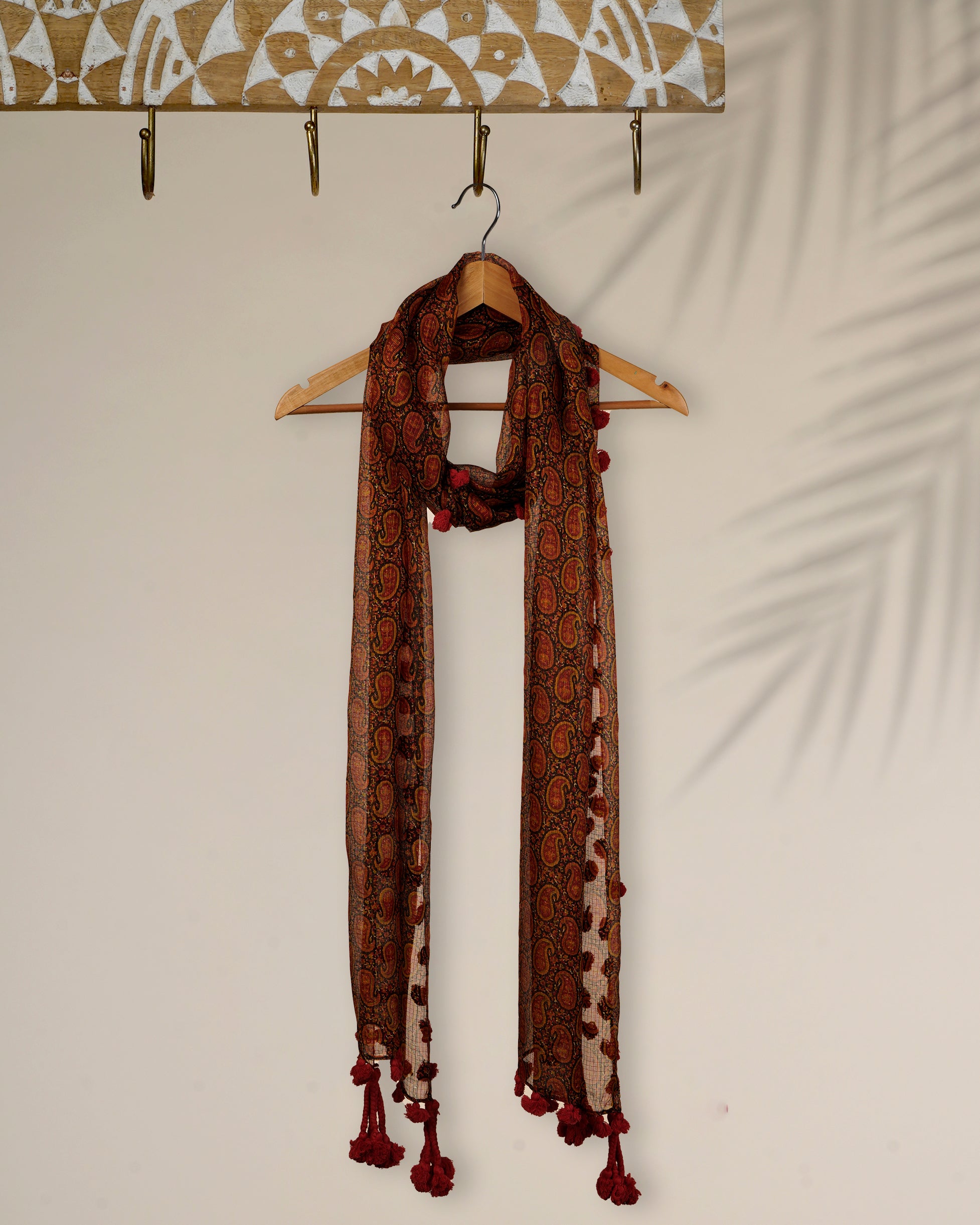 Multi Color Printed Kota Silk Stole with Tassels