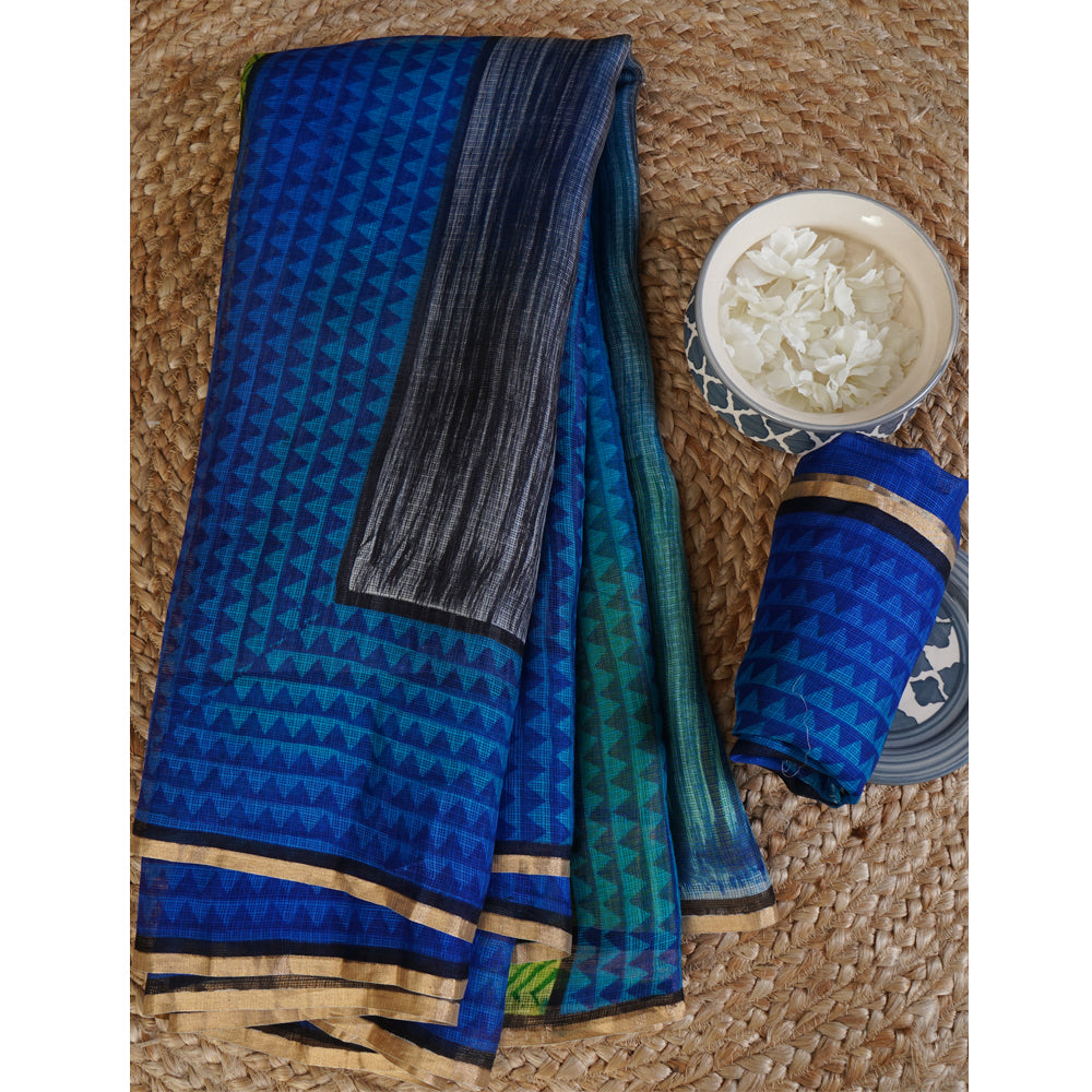 Multi Color Handwoven Kota Silk Saree with Blouse Piece