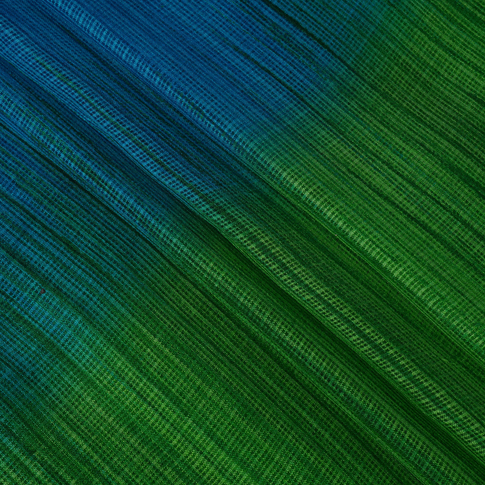 Blue-Green Color Printed Kota Silk Fabric